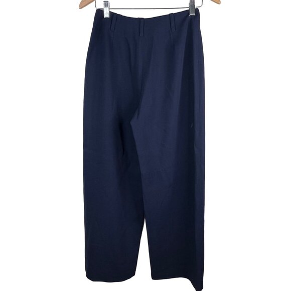 Michael Kors Pants Size 6 Wool Wide Leg Flat Front High Waist Navy Blue Classic - Picture 2 of 7